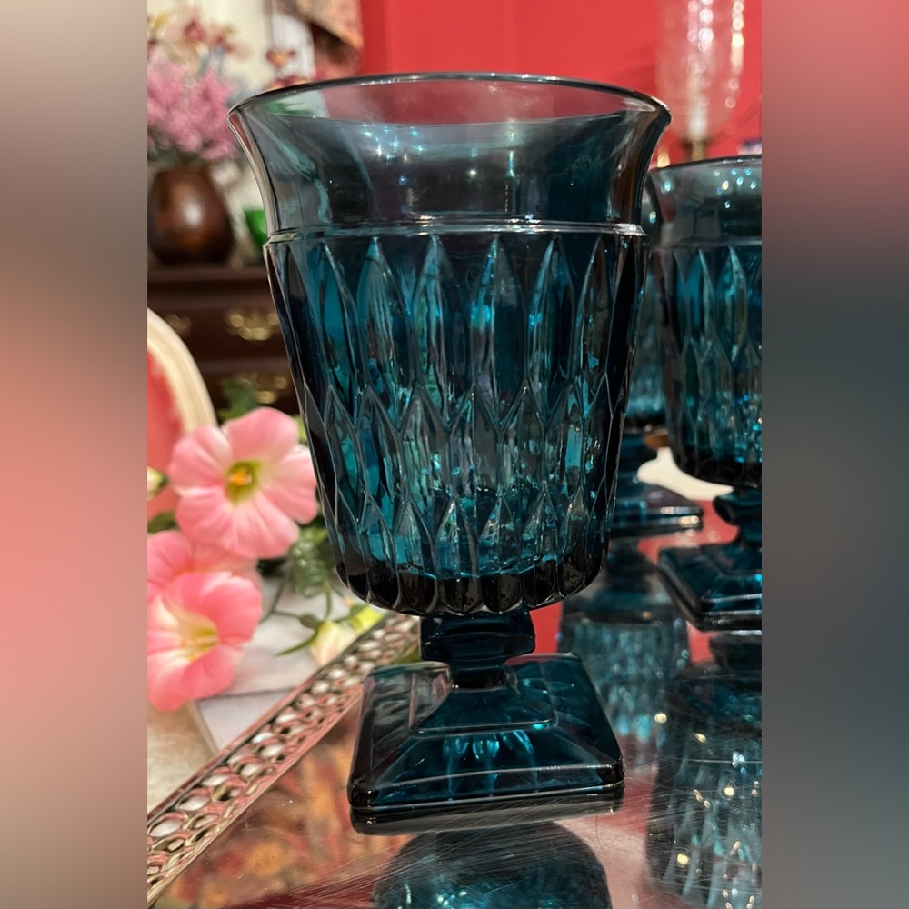 2 Sets of 2 Mt. Vernon Blue 5-7/8” Iced Tea Sq.-footed Goblet by INDIANA GLASS